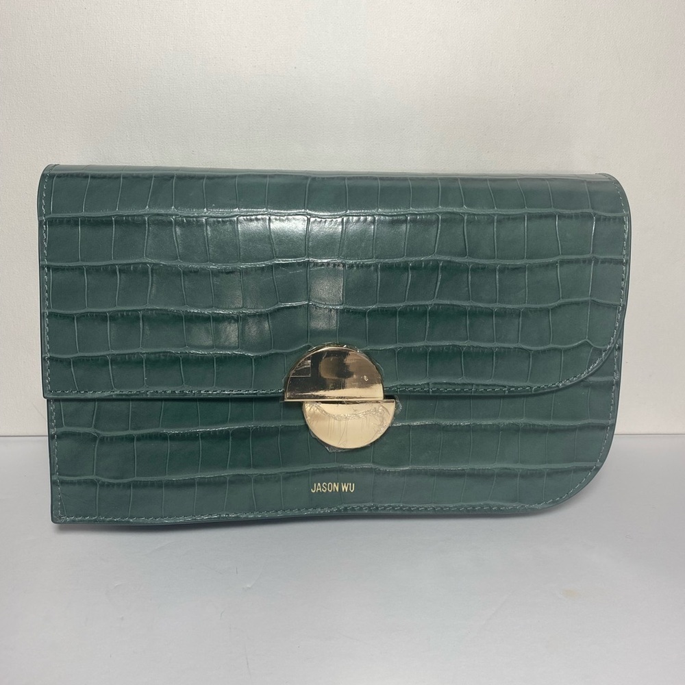 Jason Wu NWT Sage Leaf Croc Embossed Orbit Clutch
